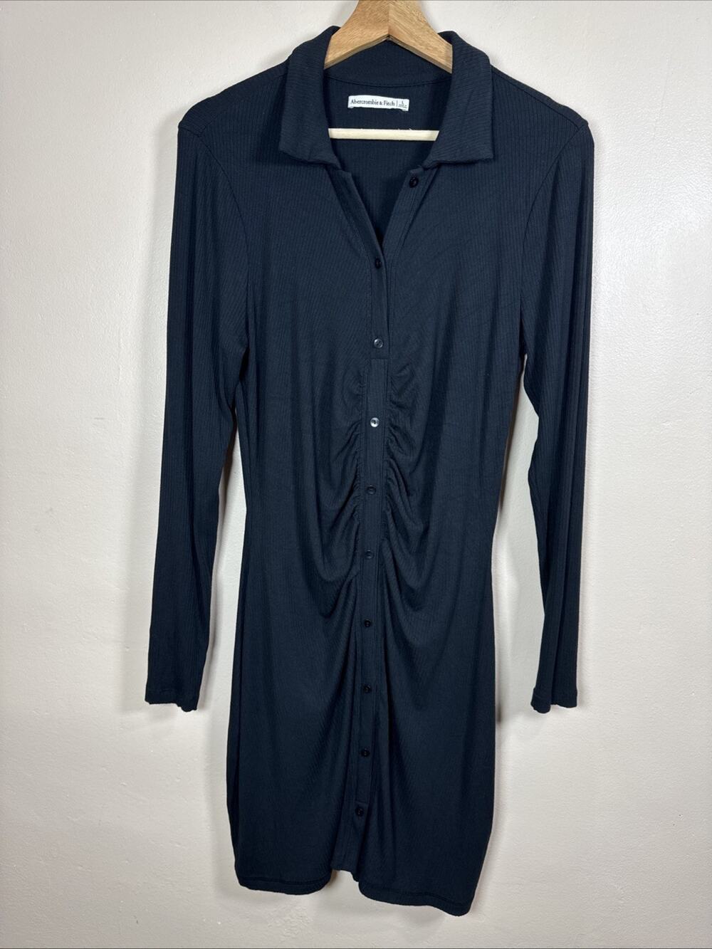Abercrombie & Fitch Women Midi Dress Rib Knit Bodycon Button Down Long Sleeve